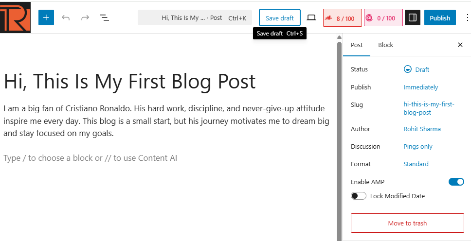 Delete a Post in wordpress