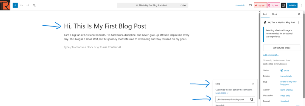 Set Permalink or URL Slug