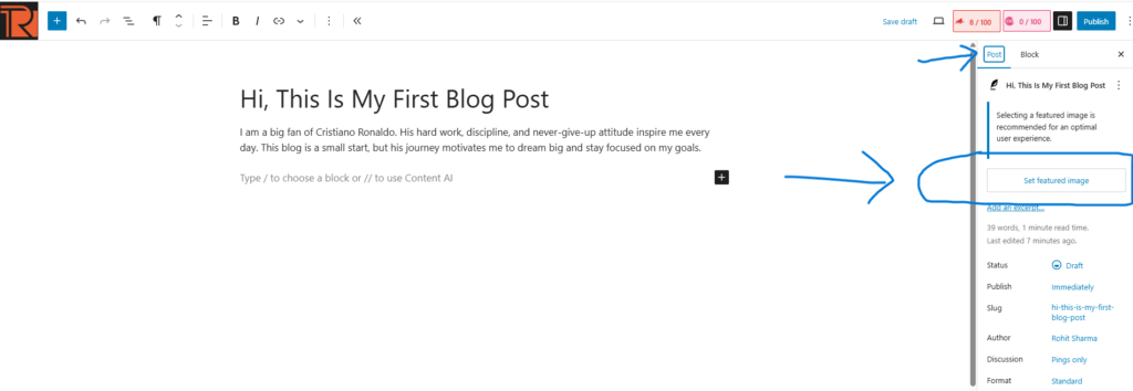 Set a Featured Image in wp
