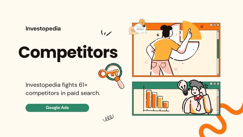 Investopedia paid search strategy competing with 61 competitors in financial industry keyword bidding landscape