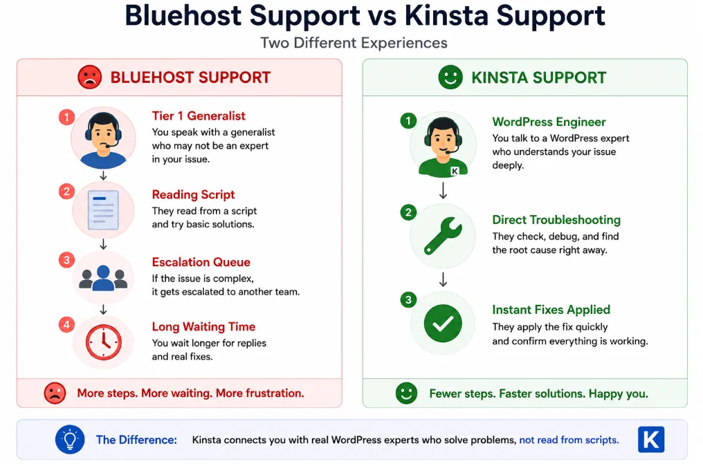 Kinsta vs Bluehost: Which Hosting Wins? 6 Bluehost vs Kinsta support comparison
