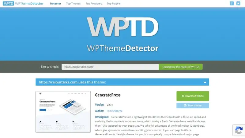 Free WordPress Theme Detector tool