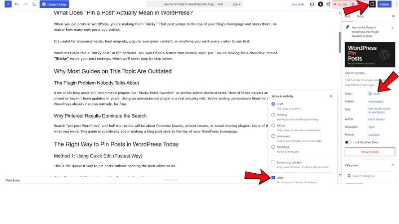 Pin a Post WordPress