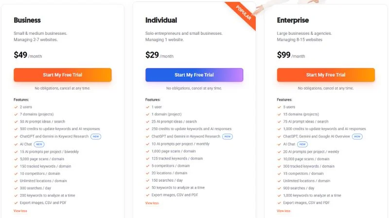 Ubersuggest Pricing