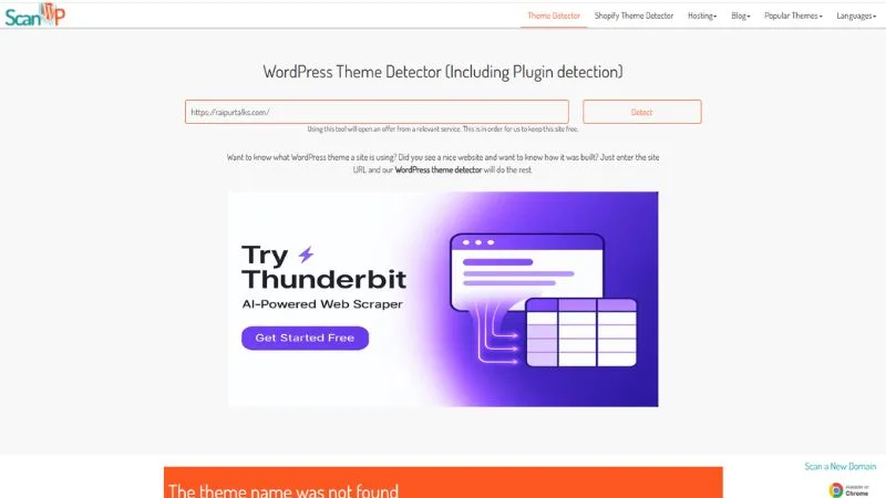 WordPress Theme Detector scanning a website