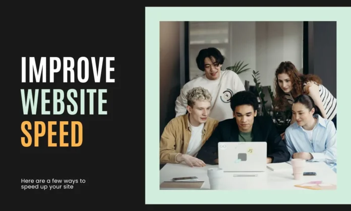 five people collaborating around a laptop for WordPress speed optimization five people collaborating around a laptop for WordPress speed optimization